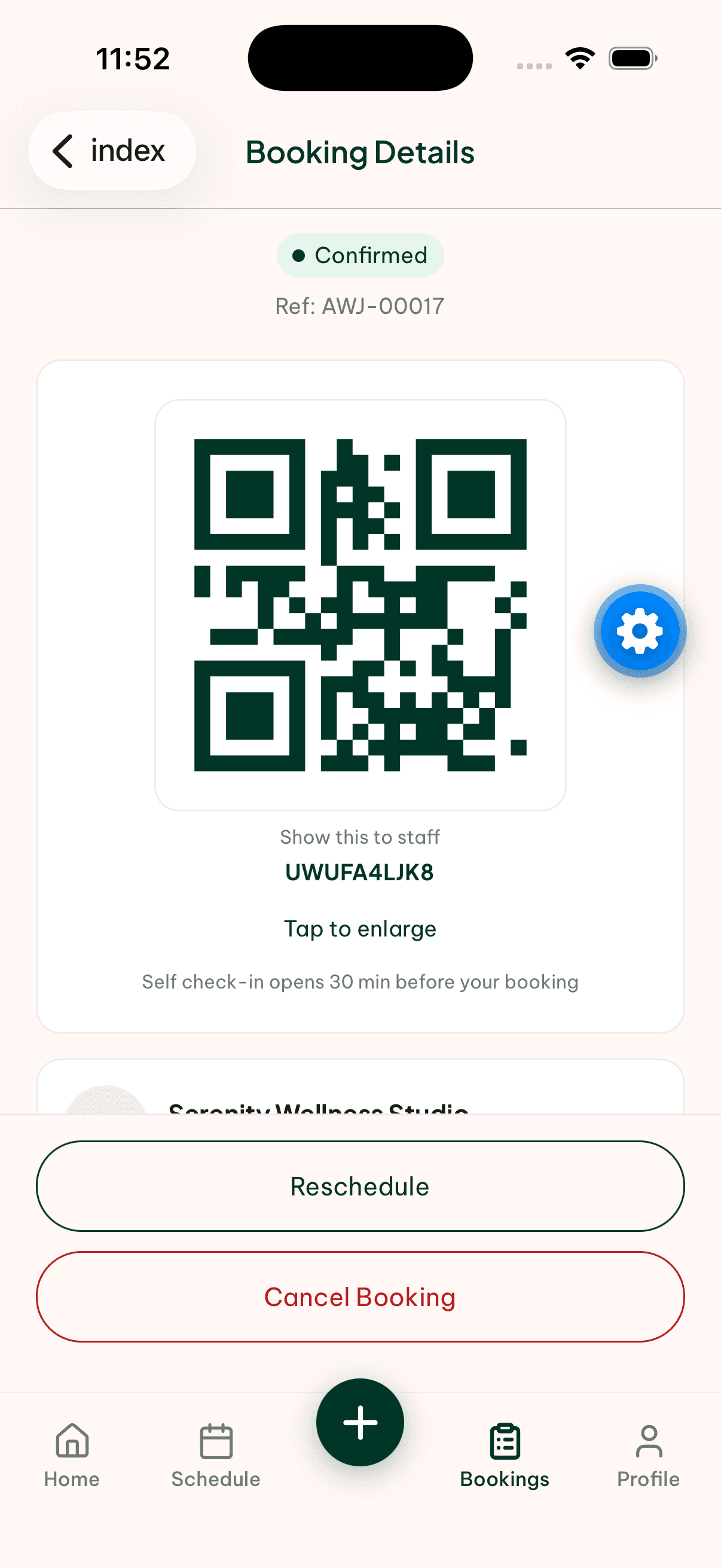 AwjPass booking confirmation with deposit